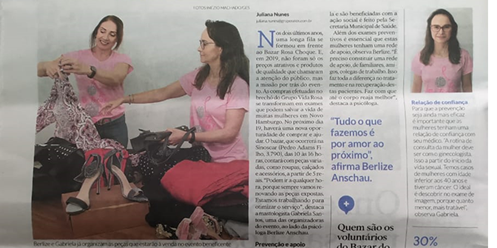Jornal local divulga trabalhos que antecedem o bazar Rosa Choque